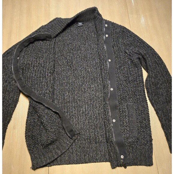 F&F Mens Black Grey Marl Chunky Wool Blend Knit Zip Front Cardigan Size Large - Picture 3 of 5